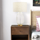 Aurora Ribbed Glass Lamp Base Clear Table Lamp Large Linen Shade from Midinmod - Luna Furniture