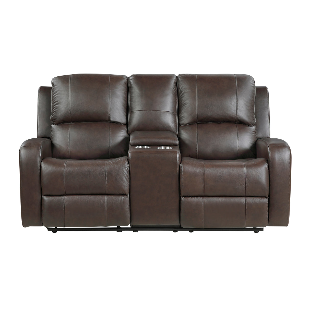 Austin Brown Genuine Leather Double Reclining Loveseat with Center Console from Homelegance - Luna Furniture