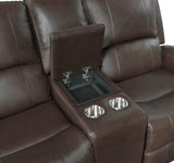 Austin Brown Genuine Leather Double Reclining Loveseat with Center Console from Homelegance - Luna Furniture