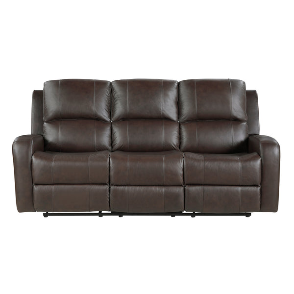 Austin Brown Genuine Leather Double Reclining Sofa