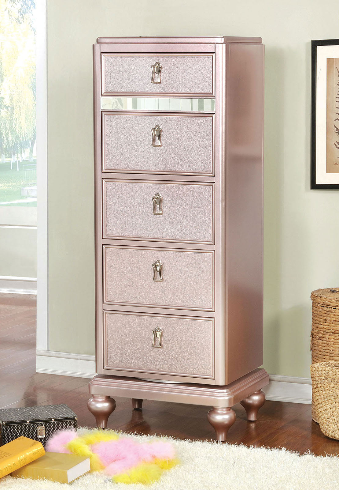 Avior Rose Gold Swivel Chest from Furniture of America - Luna Furniture
