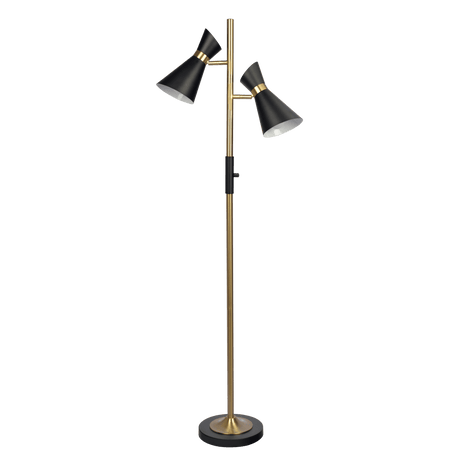 Axis Brassed Gold Floor Lamp with 4-Way Switch Double Spots with Metal Base from Midinmod - Luna Furniture