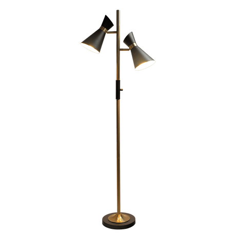 Axis Brassed Gold Floor Lamp with 4-Way Switch Double Spots with Metal Base from Midinmod - Luna Furniture