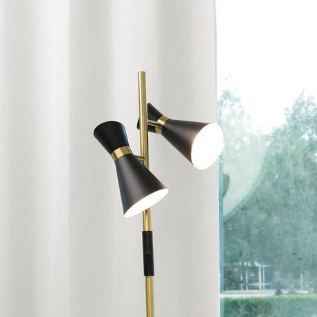 Axis Brassed Gold Floor Lamp with 4-Way Switch Double Spots with Metal Base from Ashcroft Furniture - Luna Furniture