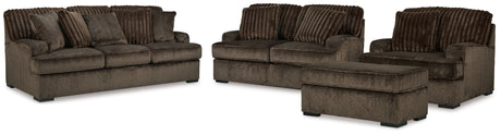 Aylesworth Sofa, Loveseat, Chair and Ottoman in Chocolate from Ashley - Luna Furniture