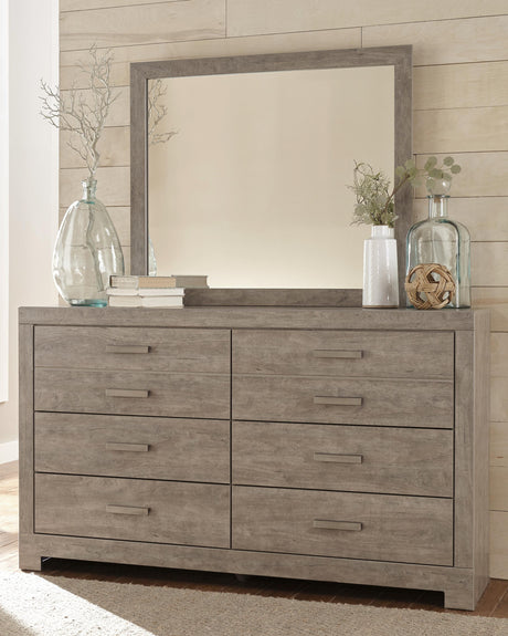 Culverbach King Panel Bed with Mirrored Dresser, Chest and 2 Nightstands in Gray from Ashley - Luna Furniture