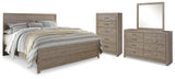 Culverbach King Panel Bed with Mirrored Dresser and Chest in Gray from Ashley - Luna Furniture
