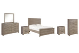 Culverbach Full Panel Bed with Mirrored Dresser, Chest and 2 Nightstands in Gray from Ashley - Luna Furniture
