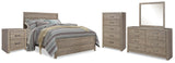 Culverbach Queen Panel Bed with Mirrored Dresser, Chest and 2 Nightstands in Gray from Ashley - Luna Furniture