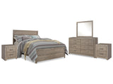 Culverbach Queen Panel Bed with Mirrored Dresser and 2 Nightstands in Gray from Ashley Furniture - Luna Furniture