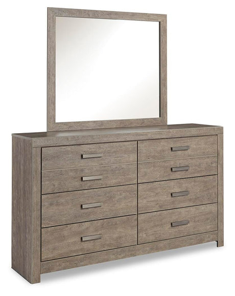 Culverbach Gray Queen Panel Bed with Mirrored Dresser and 2 Nightstands from Ashley Furniture - Luna Furniture