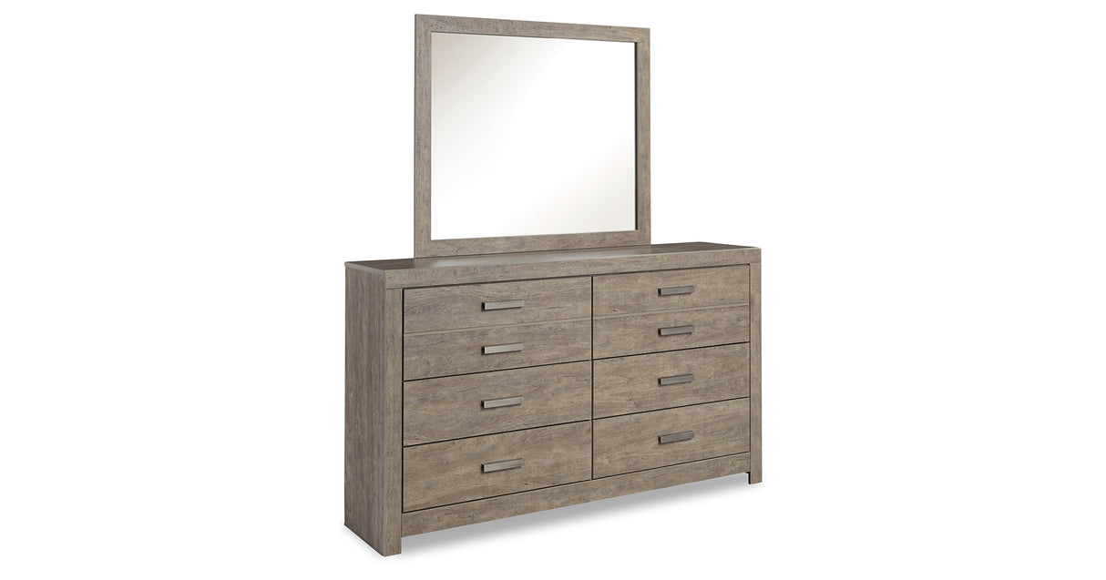 Culverbach Queen Panel Bed with Mirrored Dresser, Chest and 2 Nightstands in Gray from Ashley Furniture - Luna Furniture
