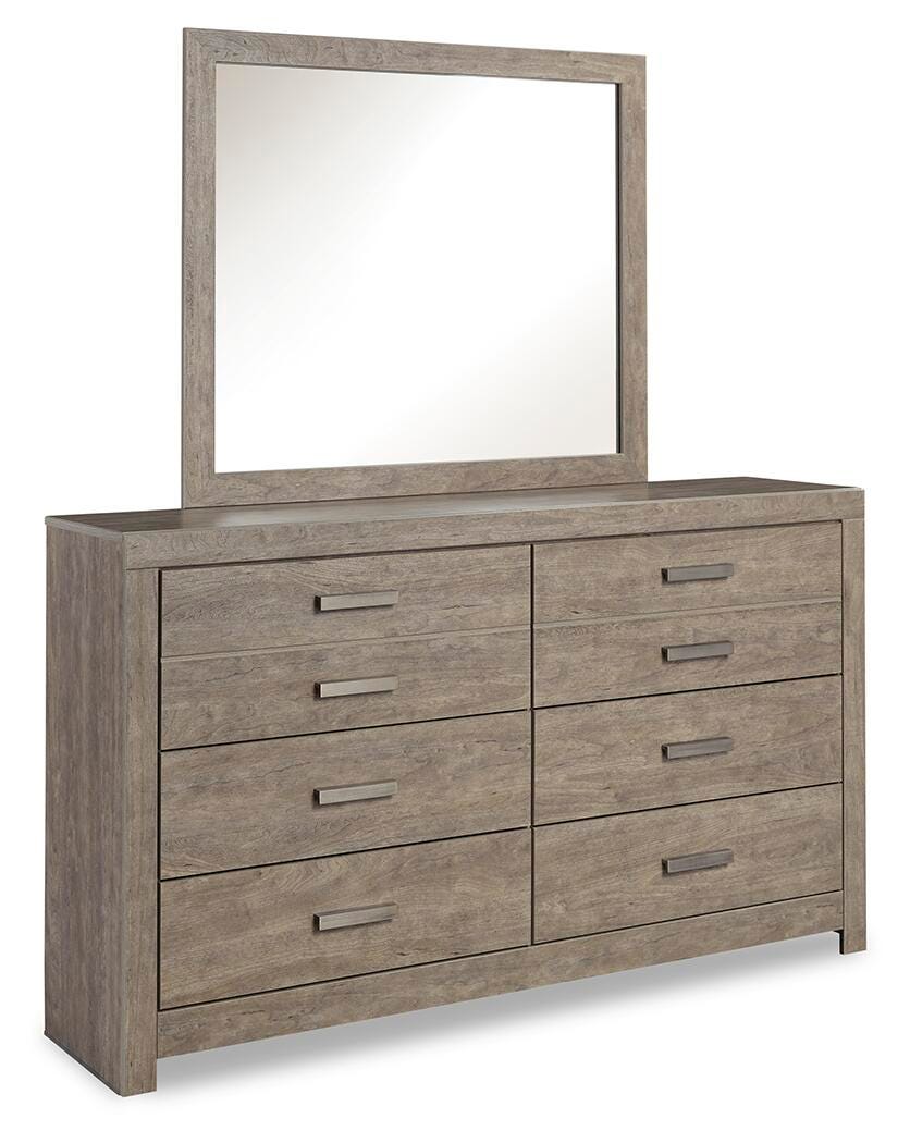 Culverbach Gray Queen Panel Bed with Mirrored Dresser, Chest and 2 Nightstands from Ashley Furniture - Luna Furniture