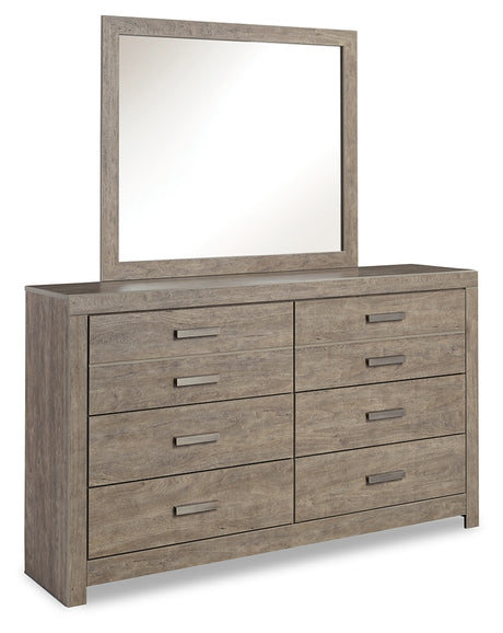 Culverbach Gray Queen Panel Bed with Mirrored Dresser, Chest and 2 Nightstands from Ashley - Luna Furniture