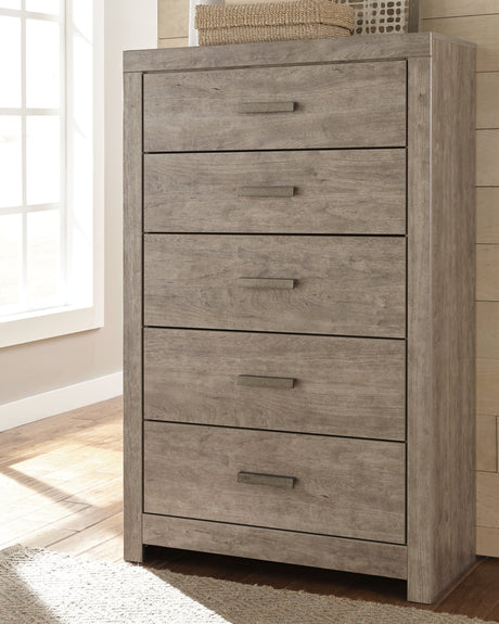 Culverbach Gray Queen Panel Bed with Mirrored Dresser, Chest and 2 Nightstands from Ashley - Luna Furniture