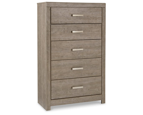 Culverbach King Panel Bed with Mirrored Dresser and 2 Nightstands in Gray from Ashley Furniture - Luna Furniture
