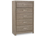 Culverbach King Panel Bed with Mirrored Dresser, Chest and 2 Nightstands in Gray from Ashley Furniture - Luna Furniture