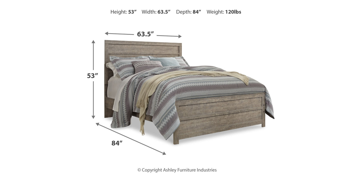 Culverbach Queen Panel Bed with Mirrored Dresser, Chest and 2 Nightstands in Gray from Ashley Furniture - Luna Furniture