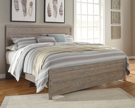 Culverbach King Panel Bed with Mirrored Dresser and Chest in Gray from Ashley - Luna Furniture