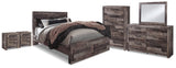 Derekson Queen Panel Bed with 2 Storage Drawers with Mirrored Dresser, Chest and 2 Nightstands in Multi Gray from Ashley Furniture - Luna Furniture