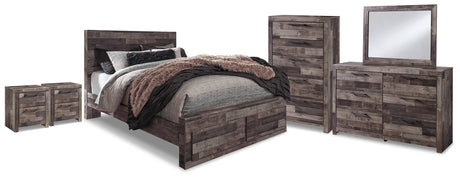 Derekson Queen Panel Bed with 2 Storage Drawers with Mirrored Dresser, Chest and 2 Nightstands in Multi Gray from Ashley Furniture - Luna Furniture