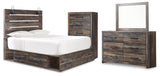 Drystan Queen Panel Bed with 2 Storage Drawers with Mirrored Dresser and Chest in Multi from Ashley Furniture - Luna Furniture
