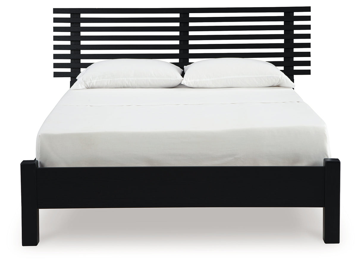 Danziar Black Full Slat Panel Bed with Mirrored Dresser from Ashley - Luna Furniture
