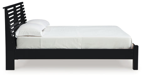 Danziar Black Full Slat Panel Bed with Mirrored Dresser from Ashley - Luna Furniture