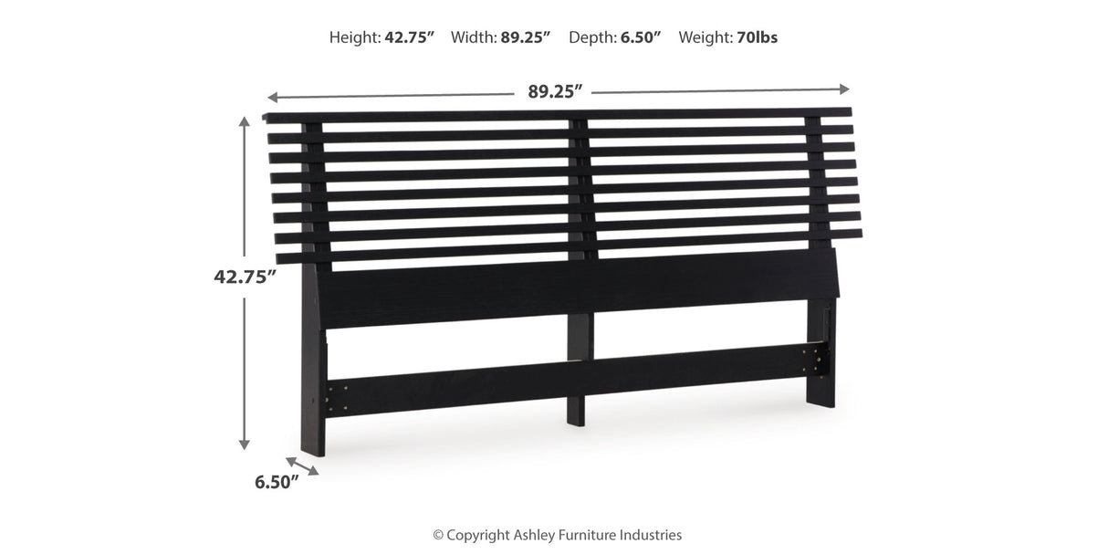 Danziar King Panel Headboard with Mirrored Dresser, Chest and Nightstand in Black from Ashley - Luna Furniture