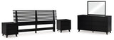 Danziar King Panel Headboard with Mirrored Dresser and 2 Nightstands in Black from Ashley - Luna Furniture