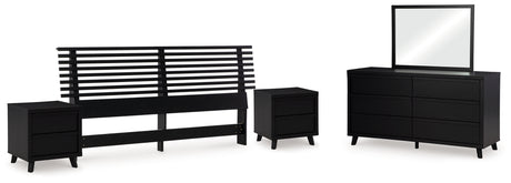 Danziar King Panel Headboard with Mirrored Dresser and 2 Nightstands in Black from Ashley - Luna Furniture