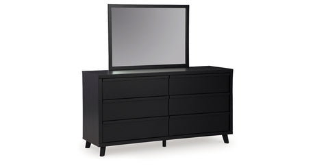 Danziar King Panel Headboard with Mirrored Dresser, Chest and 2 Nightstands in Black from Ashley - Luna Furniture