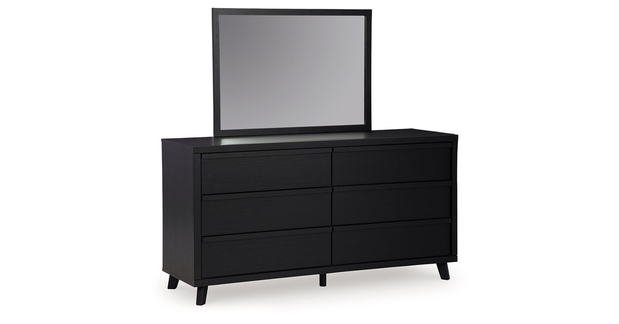 Danziar King Panel Headboard with Mirrored Dresser, Chest and 2 Nightstands in Black from Ashley - Luna Furniture