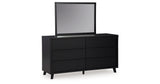 Danziar King Panel Headboard with Mirrored Dresser, Chest and 2 Nightstands in Black from Ashley - Luna Furniture