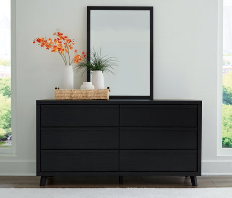 Danziar Black Full Slat Panel Bed with Mirrored Dresser from Ashley - Luna Furniture