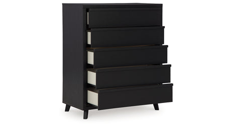 Danziar King Panel Headboard with Mirrored Dresser, Chest and 2 Nightstands in Black from Ashley - Luna Furniture