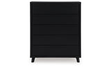 Danziar King Panel Headboard with Mirrored Dresser, Chest and 2 Nightstands in Black from Ashley - Luna Furniture