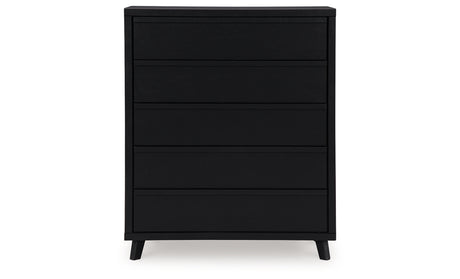 Danziar Queen Panel Headboard with Mirrored Dresser and Chest in Black from Ashley - Luna Furniture