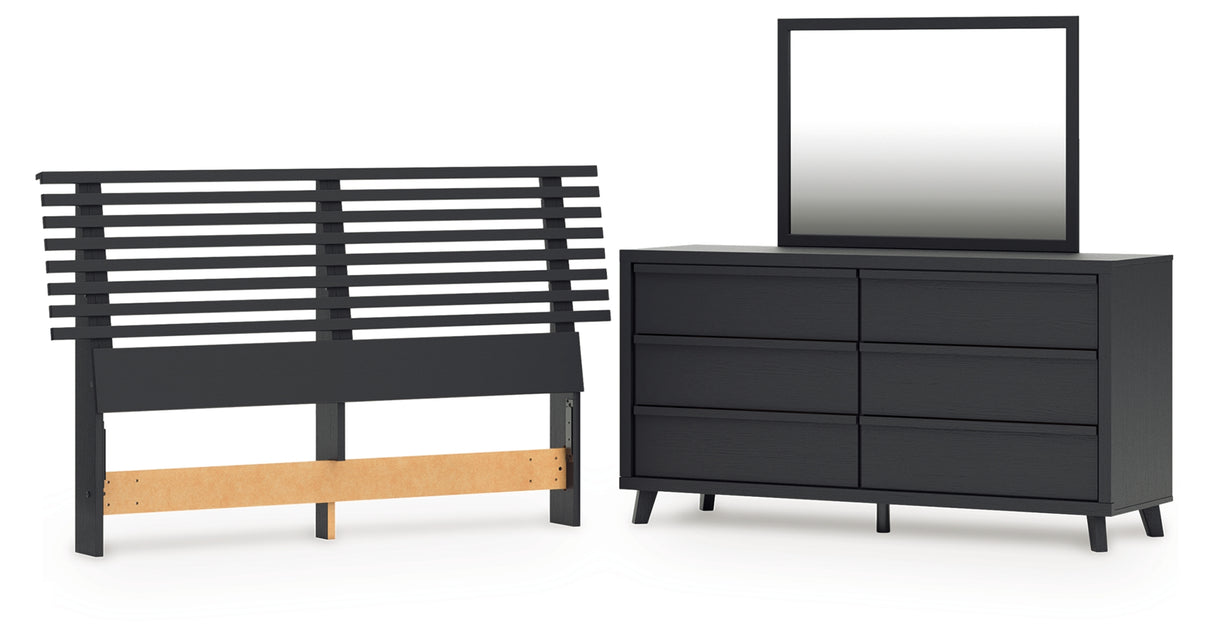 Danziar Queen Panel Headboard with Mirrored Dresser in Black from Ashley - Luna Furniture