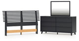 Danziar Queen Panel Headboard with Mirrored Dresser in Black from Ashley - Luna Furniture