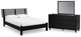 Danziar Black Full Slat Panel Bed with Mirrored Dresser from Ashley - Luna Furniture