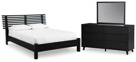 Danziar Black Full Slat Panel Bed with Mirrored Dresser from Ashley - Luna Furniture