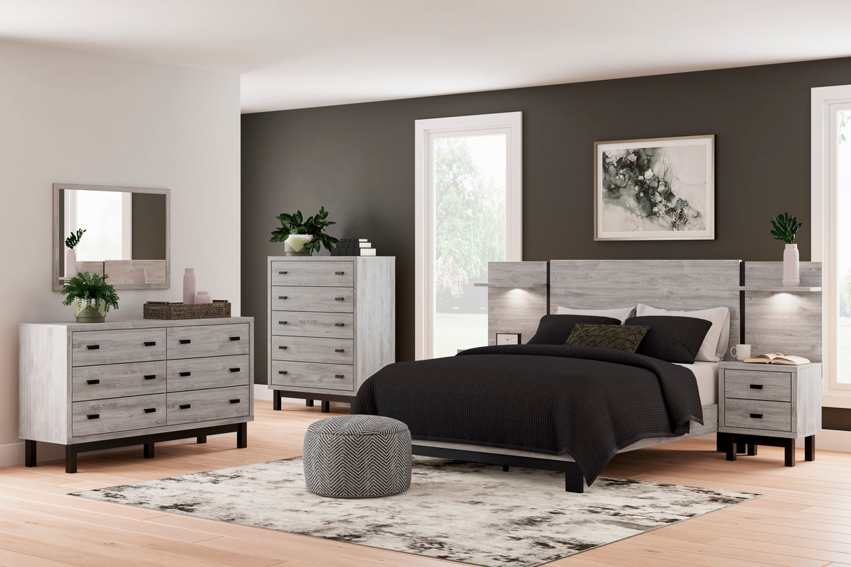 Vessalli Gray Panel Bedroom Set with 2 Nightstands from Ashley - Luna Furniture