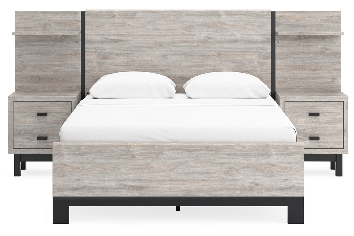 Vessalli Gray Queen Panel Bed with 2 Nightstand from Ashley - Luna Furniture