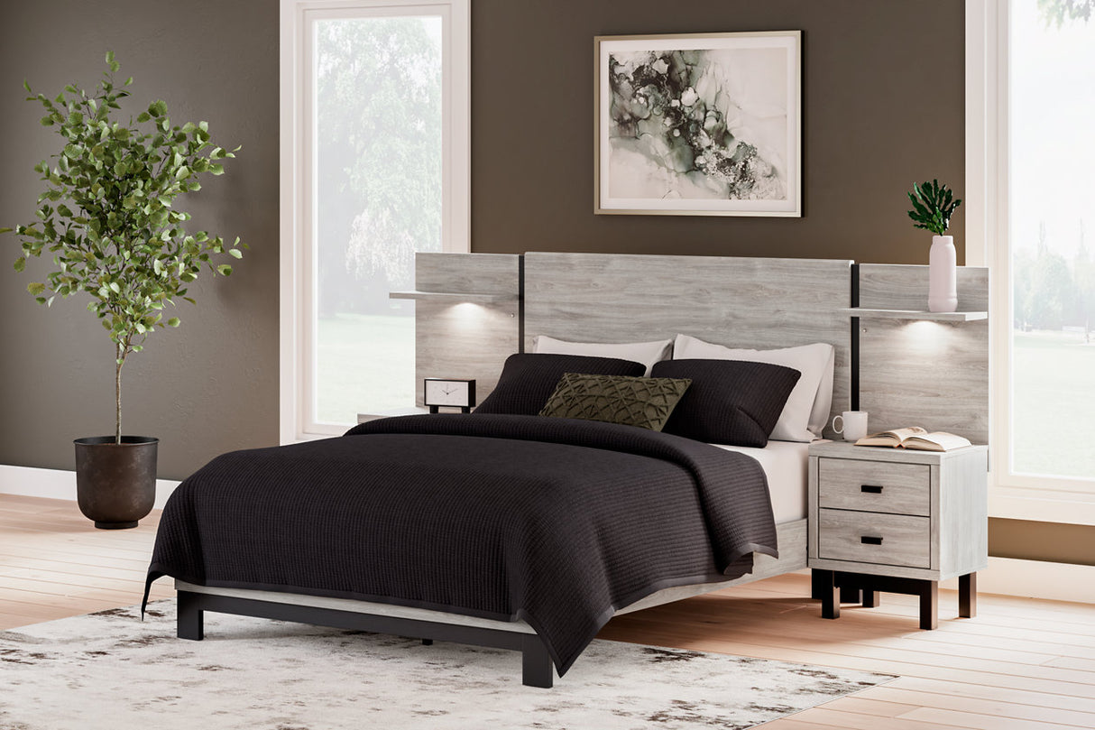 Vessalli Gray Queen Panel Bed with 2 Nightstand from Ashley - Luna Furniture