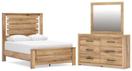 Brozmont Tan Full Platform Bed, Dresser and Mirror from Ashley - Luna Furniture