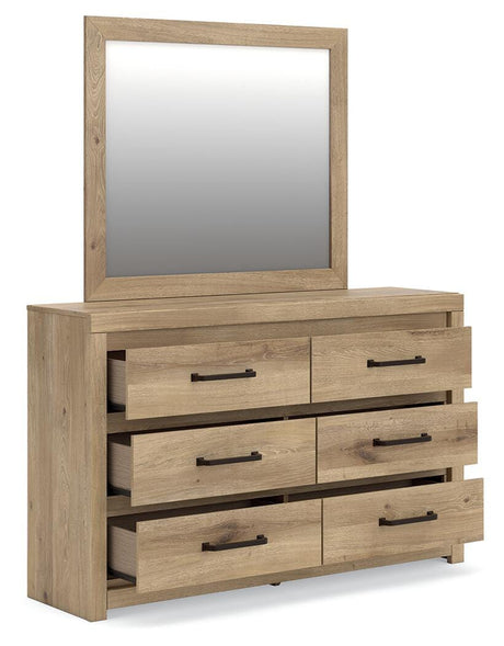 Brozmont Tan Full Platform Bed, Dresser and Mirror from Ashley - Luna Furniture