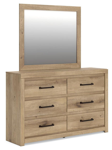 Brozmont Tan Full Platform Bed, Dresser and Mirror from Ashley - Luna Furniture