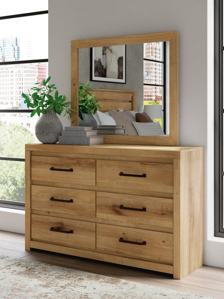 Brozmont Tan Dresser and Mirror from Ashley - Luna Furniture