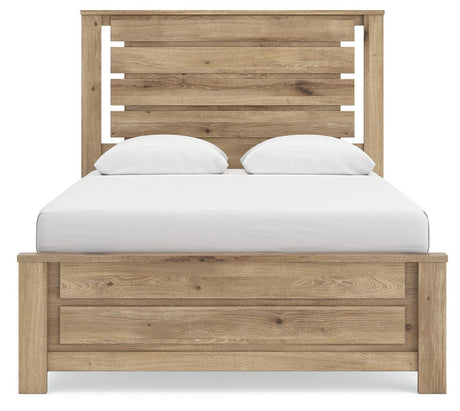 Brozmont Tan Queen Panel Bed, Dresser and Mirror from Ashley - Luna Furniture